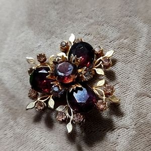 Vintage Brooch With Purple Rhinestone Brooch Pin